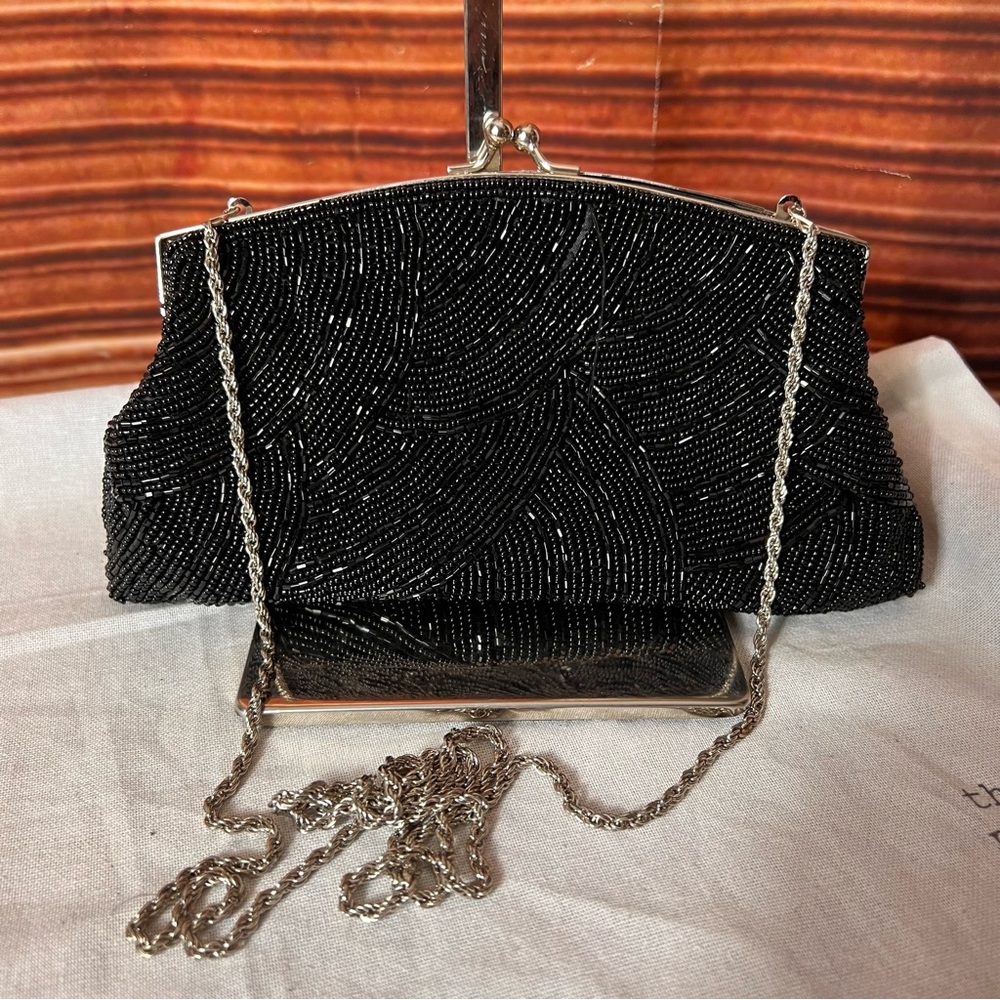 Vintage La Regale Elegant Black Beaded Clutch Crossbody Bag, excellent 💋